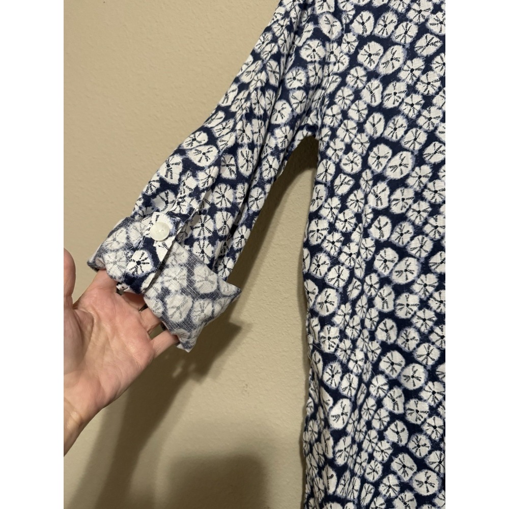 John Mark Women's Linen Tunic Top Small Button Up Pockets Roll Tab Coastal Beach - Picture 4 of 11